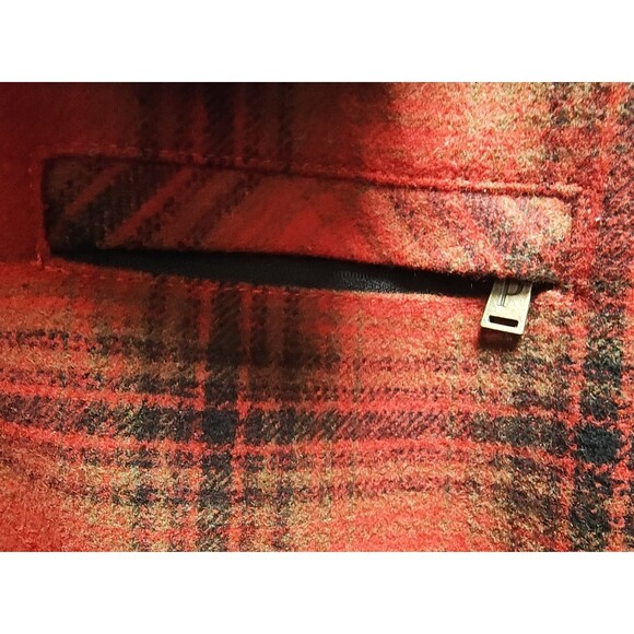 Red Buffalo Check Pendleton Lafayette  Wool  Coat Shearling Collar Womens  L - Picture 2 of 16
